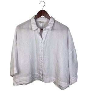 A. Ren Cropped Button Front Linen Shirt in White Size Medium.